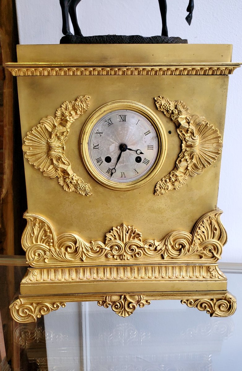 Pendule d'époque Empire Représentant Napoléon à Cheval, l'Horloge Est En Bronze Doré 18 Kt -photo-2