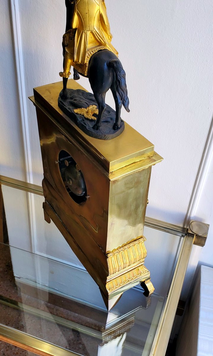 Pendule d'époque Empire Représentant Napoléon à Cheval, l'Horloge Est En Bronze Doré 18 Kt -photo-6