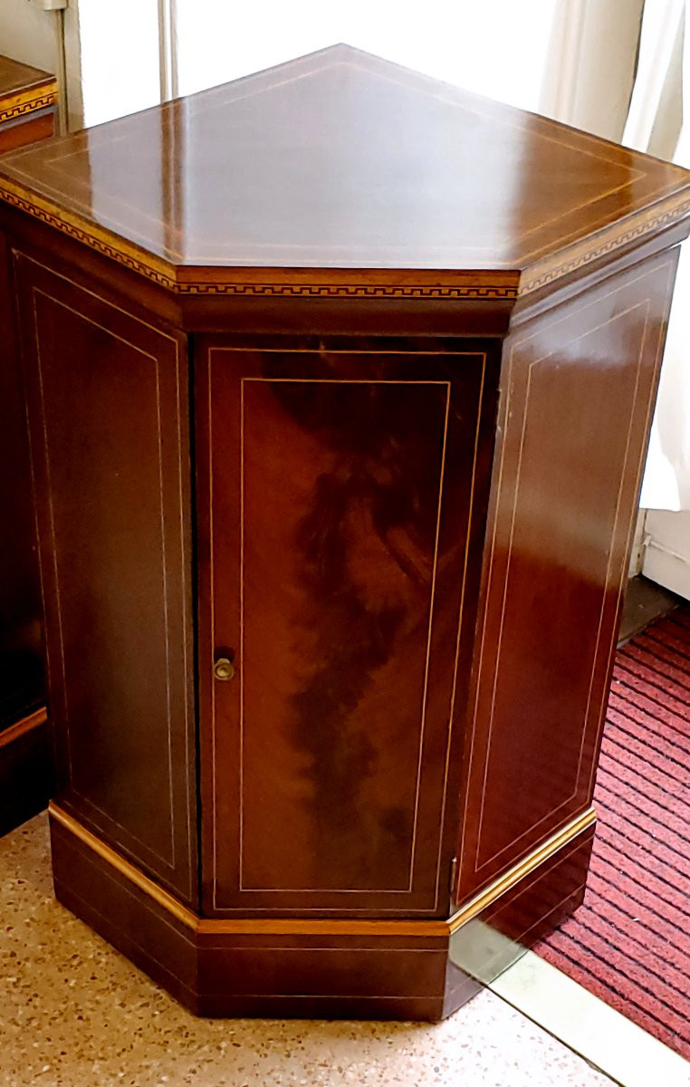 Numéro 2 Encoignures d'époque Carlo X Vers 1830 En Palissandre Et Marqueterie De Buis-photo-3