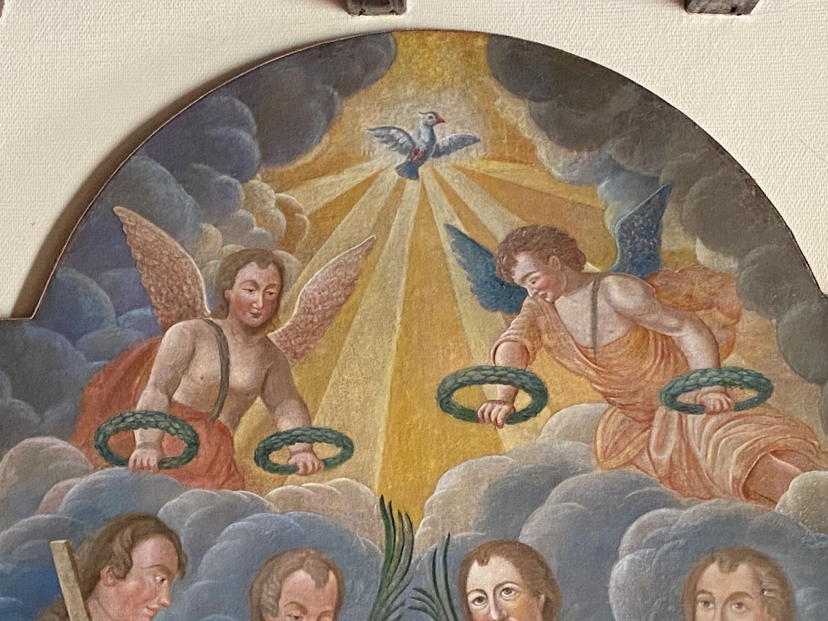 Antique Oil Painting On Canvas - Four Crowned Saints - 1783-photo-1