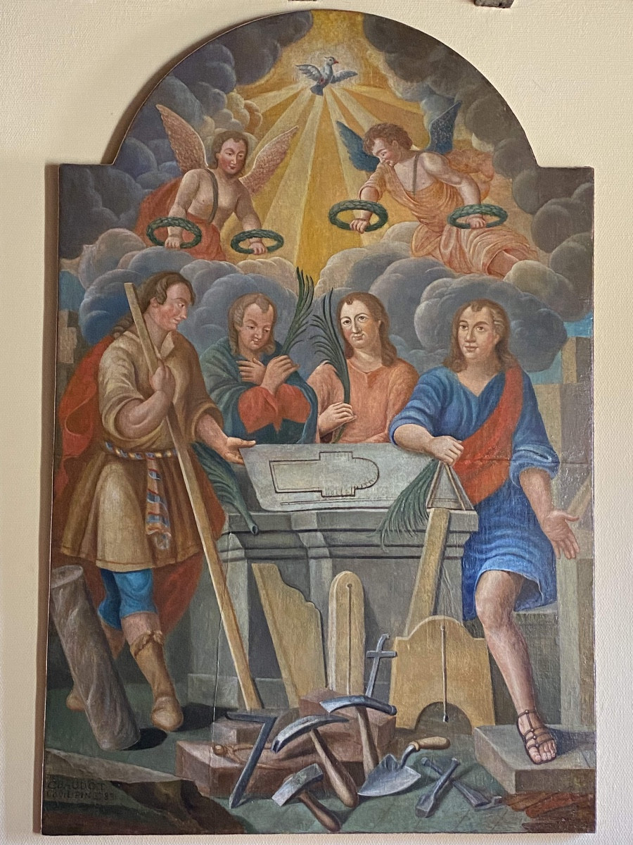 Antique Oil Painting On Canvas - Four Crowned Saints - 1783