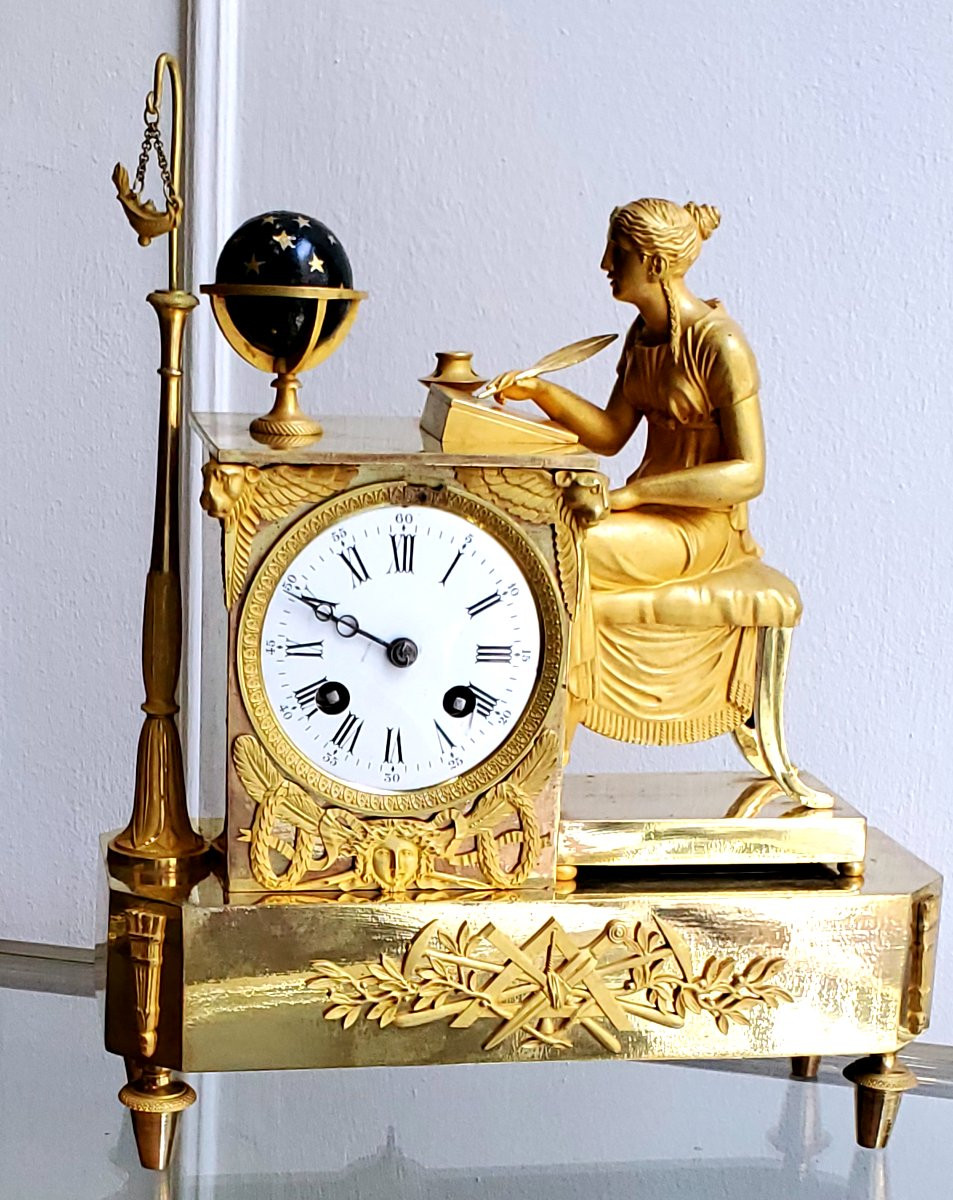 Pendule en bronze doré 18 kt, époque Charles X, fabrication française-photo-5