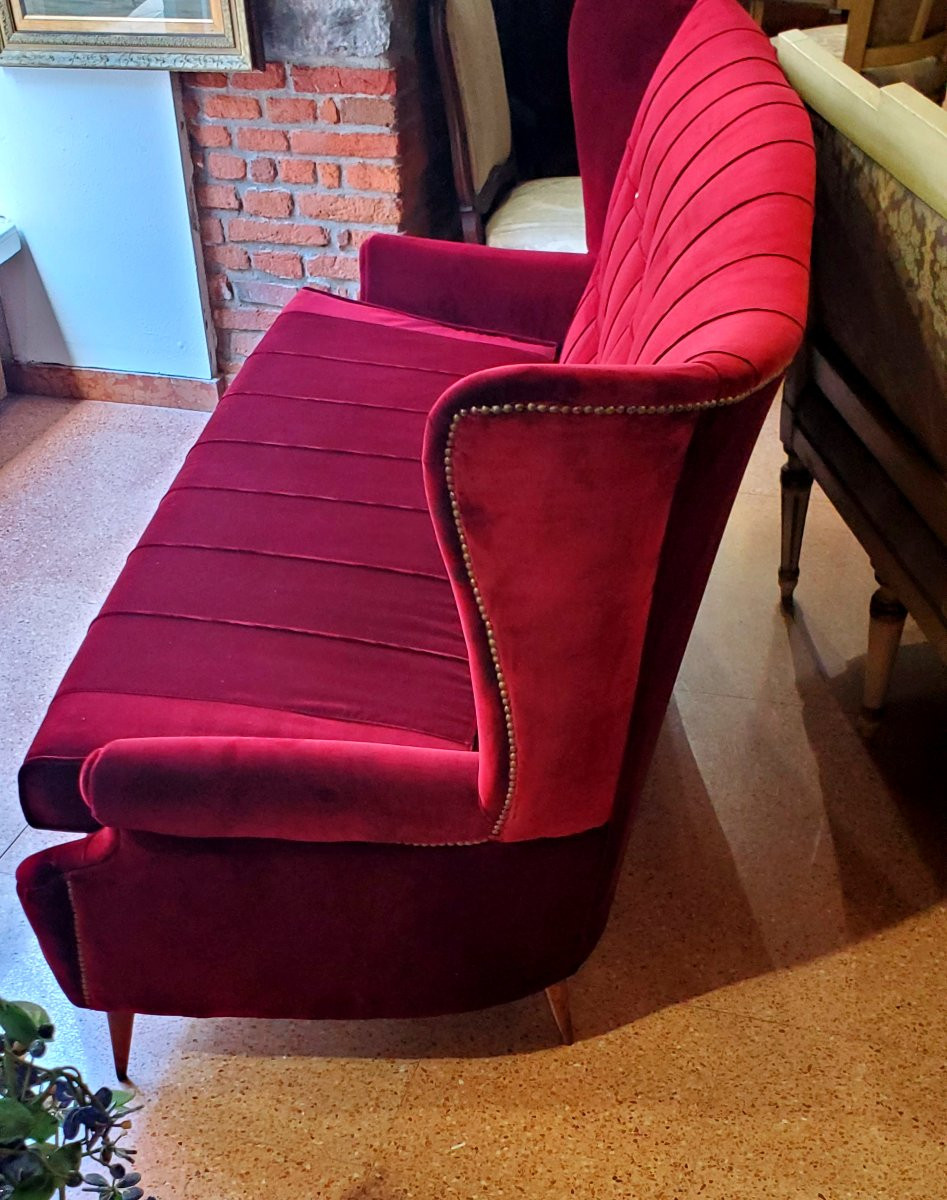 Art Deco Sofa, Italian Manufacture, Refurbished With Padding And Fabric-photo-2
