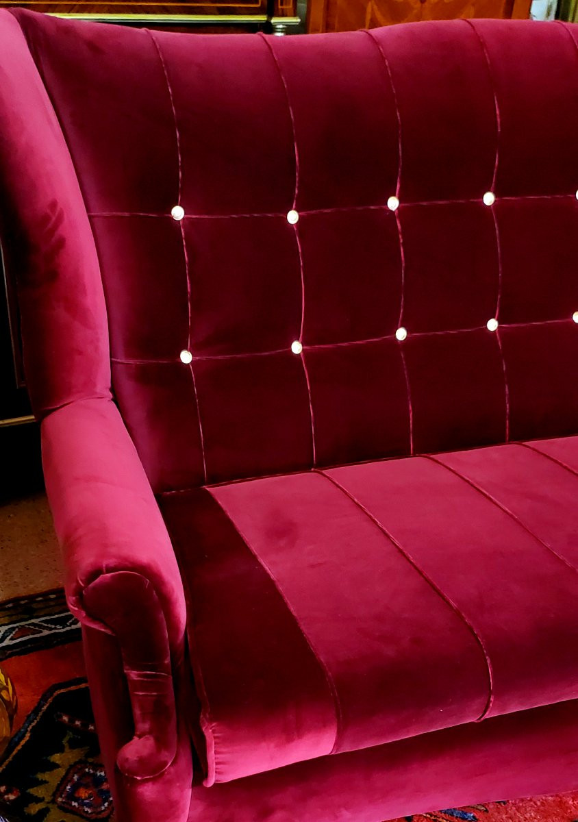 Art Deco Sofa, Italian Manufacture, Refurbished With Padding And Fabric-photo-3