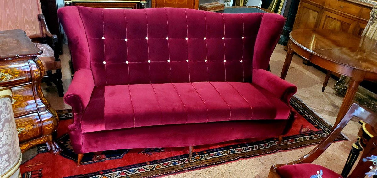 Art Deco Sofa, Italian Manufacture, Refurbished With Padding And Fabric-photo-1