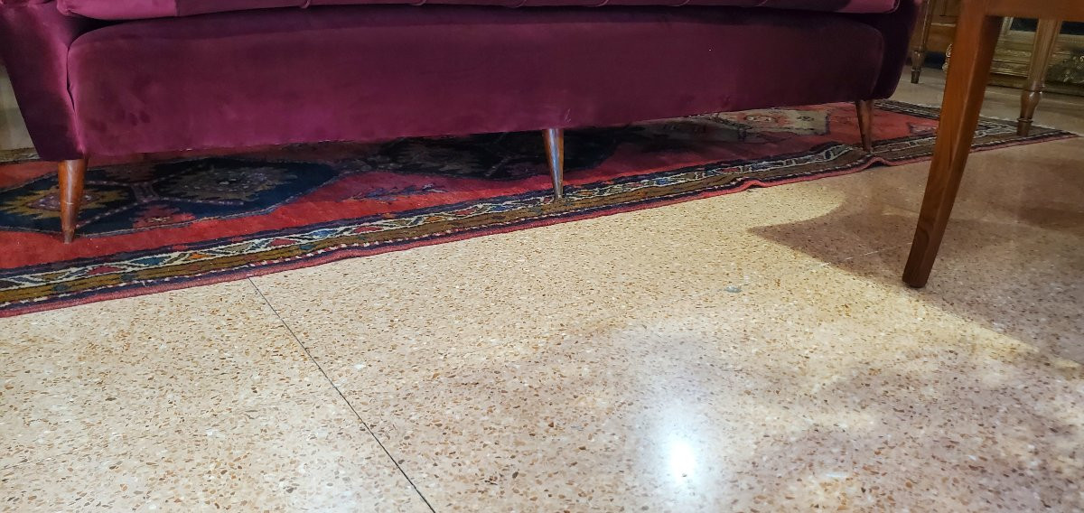 Art Deco Sofa, Italian Manufacture, Refurbished With Padding And Fabric-photo-2