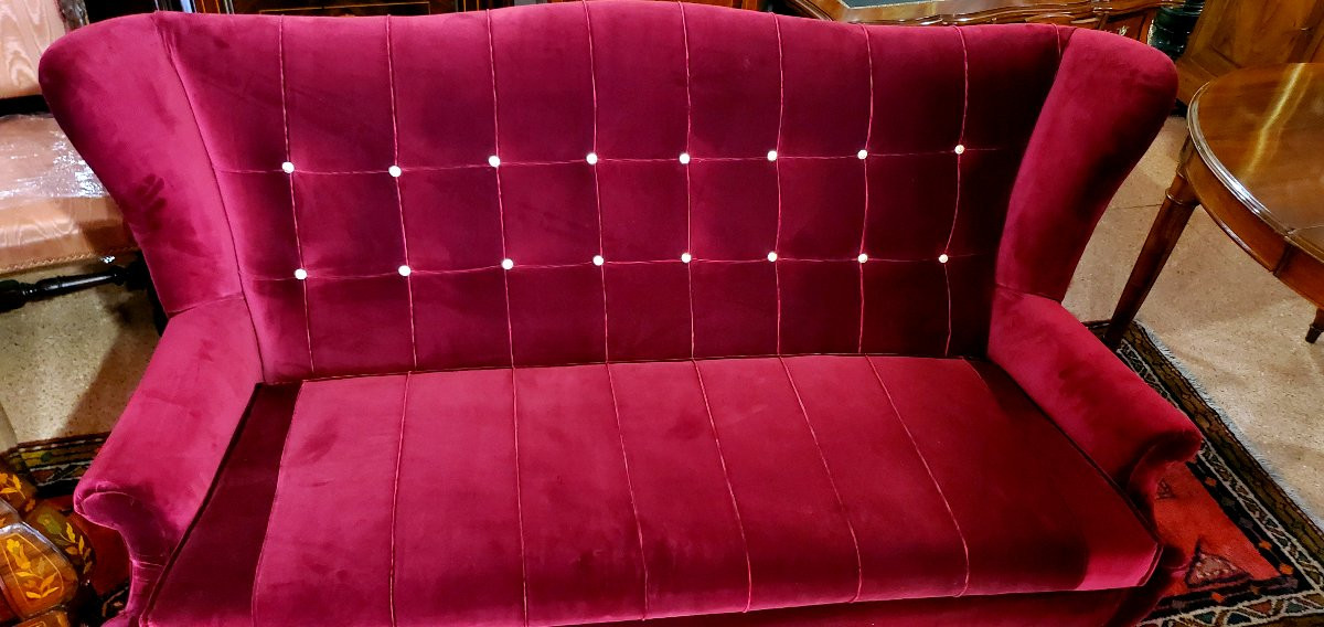 Art Deco Sofa, Italian Manufacture, Refurbished With Padding And Fabric-photo-3