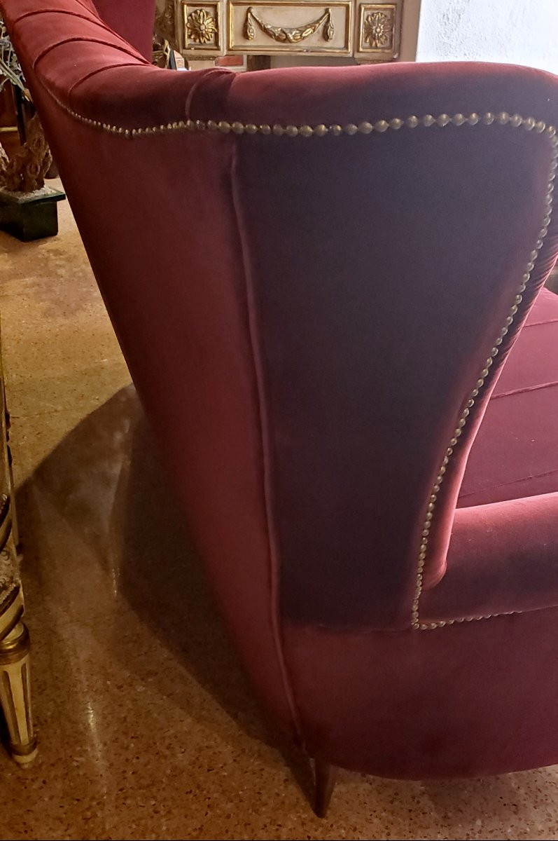 Art Deco Sofa, Italian Manufacture, Refurbished With Padding And Fabric-photo-5