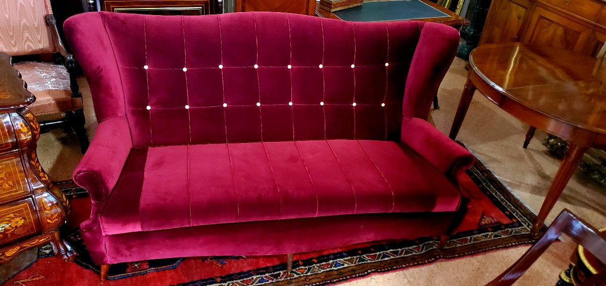 Art Deco Sofa, Italian Manufacture, Refurbished With Padding And Fabric