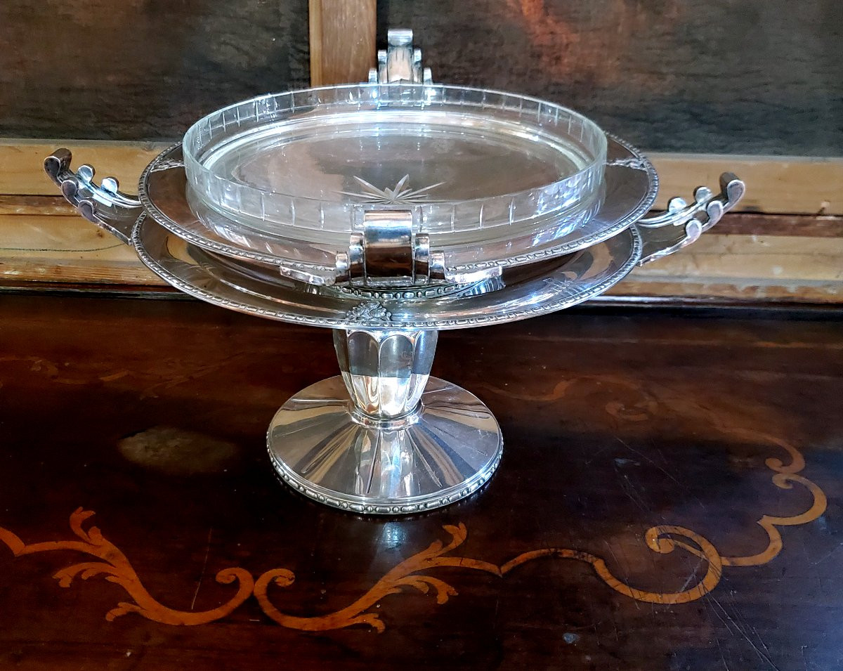 Centre de table en métal argenté, original 1930-photo-1