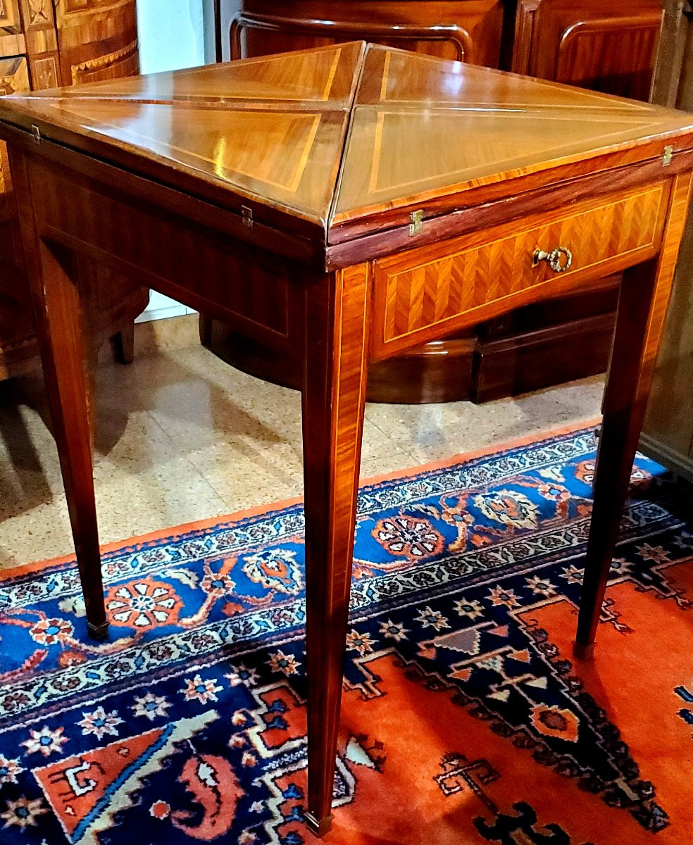 Table à jeux Louis XVI, fabrication française, 1860 (environ) en bois de rose, palissandre-photo-2