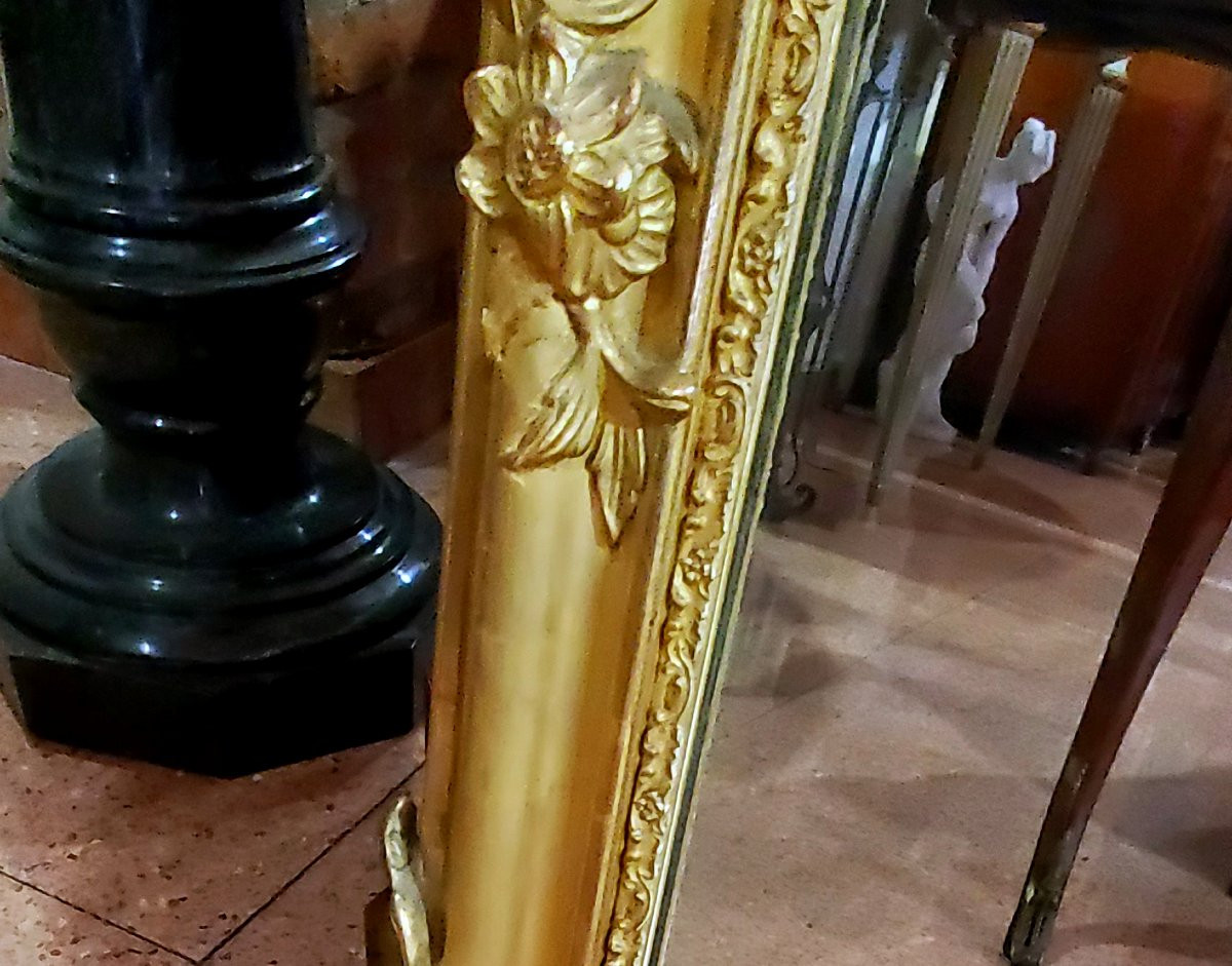 Miroir Louis Philippe avec cadre en bois doré 18 kt, fabrication française, miroir au mercure-photo-6