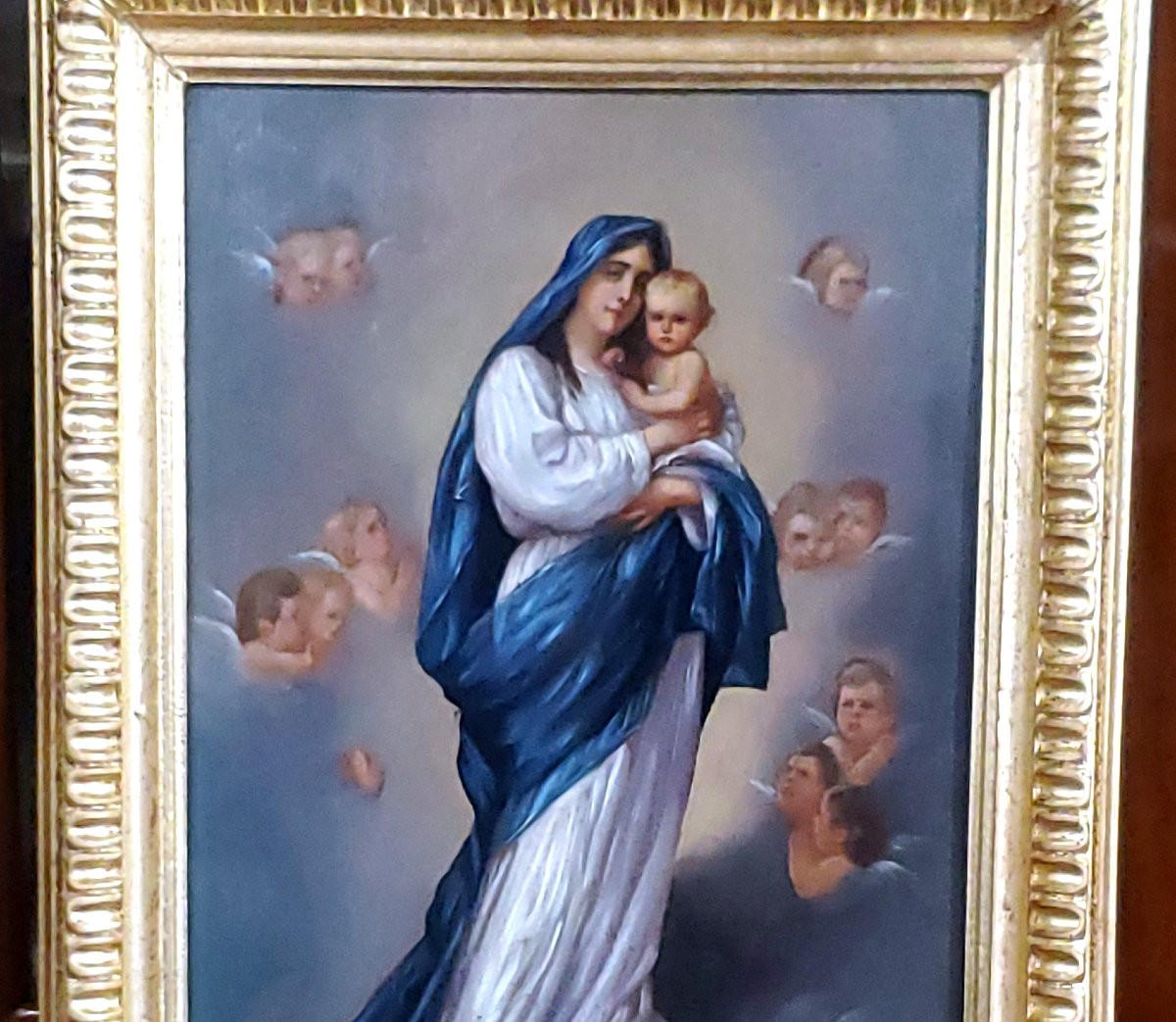 Oil Painting On Mahogany Panel, Depicting The Madonna With Child, Piedmontese School (italy)-photo-2