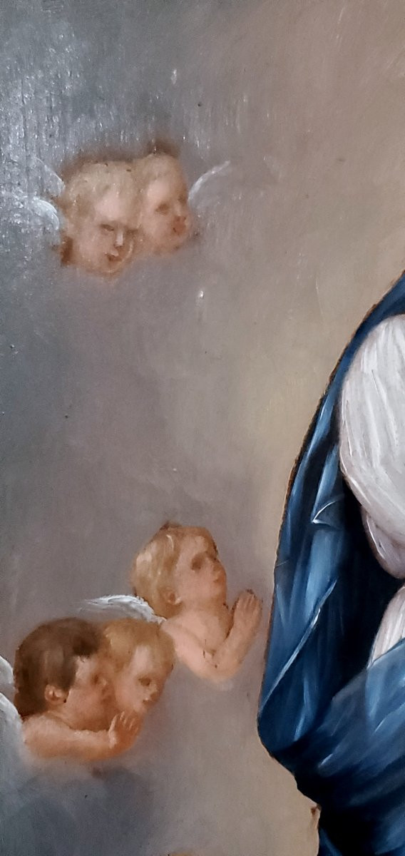 Oil Painting On Mahogany Panel, Depicting The Madonna With Child, Piedmontese School (italy)-photo-4