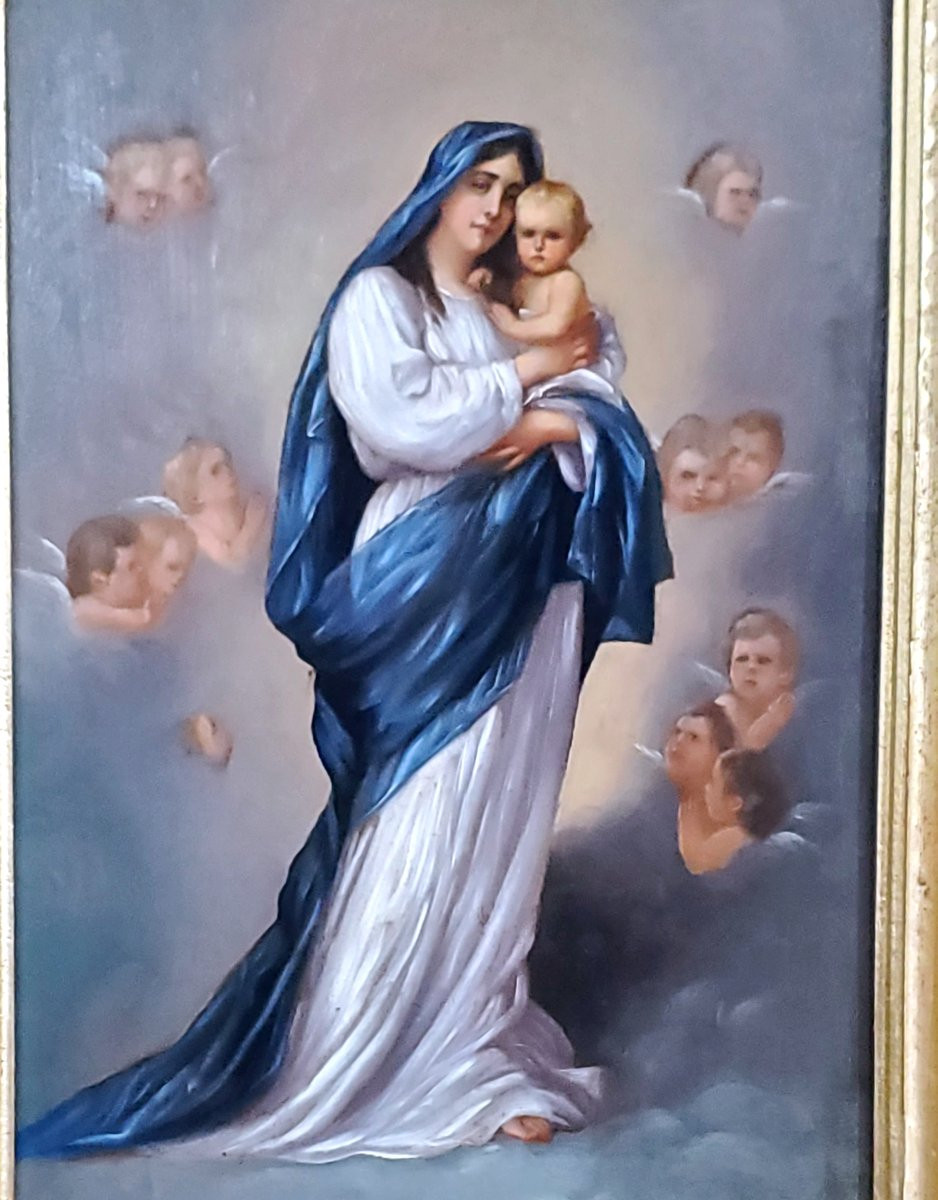 Oil Painting On Mahogany Panel, Depicting The Madonna With Child, Piedmontese School (italy)-photo-3