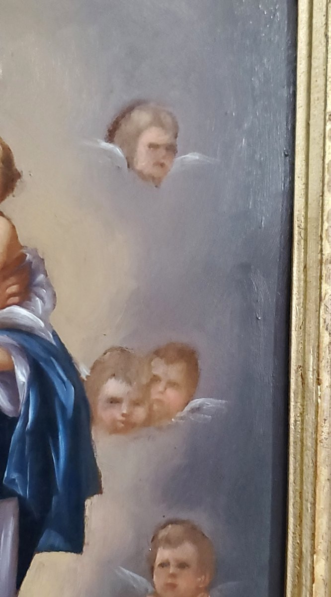 Oil Painting On Mahogany Panel, Depicting The Madonna With Child, Piedmontese School (italy)-photo-5