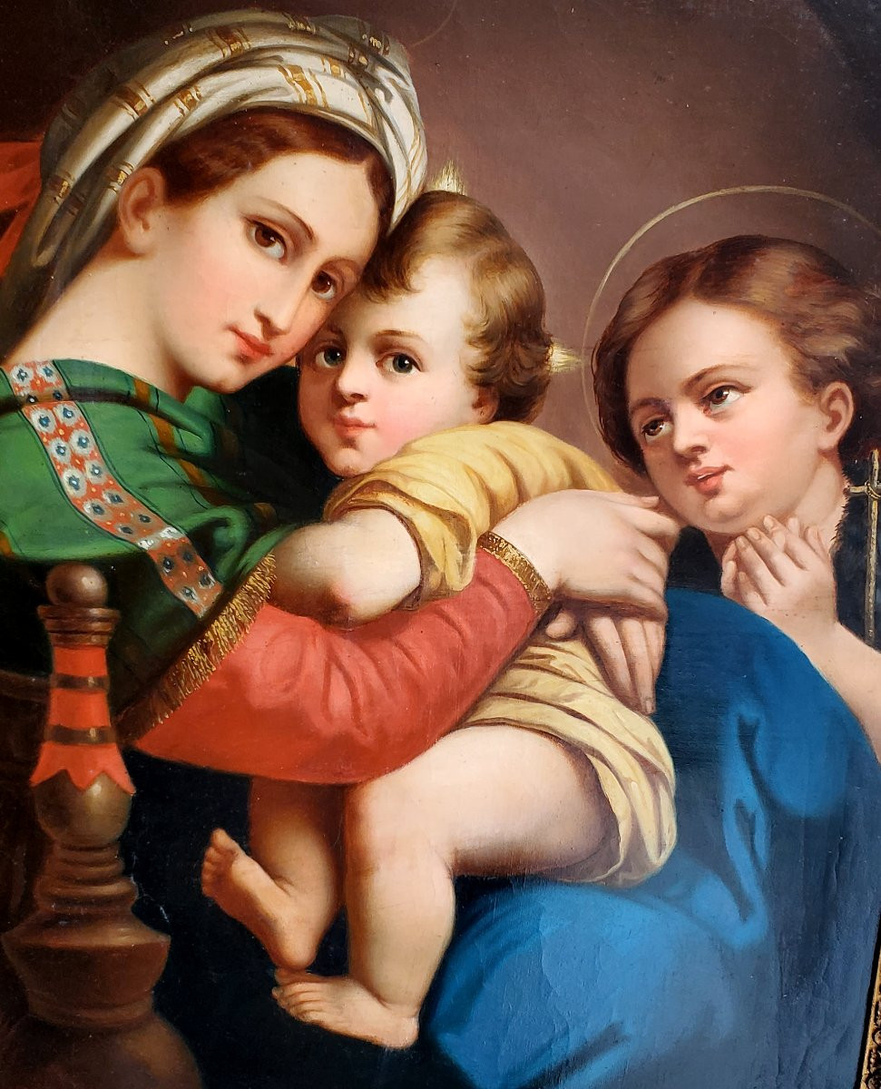 Peinture à l'huile sur toile représentant la Madone à la Chaise-photo-4