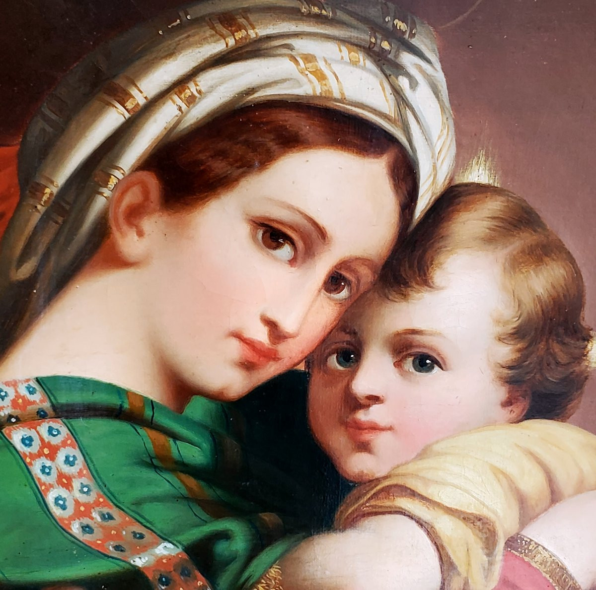Peinture à l'huile sur toile représentant la Madone à la Chaise-photo-5