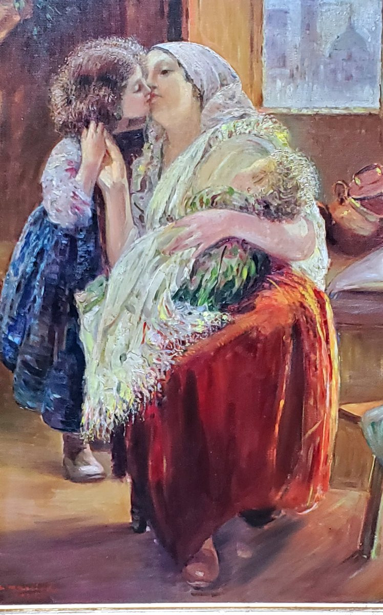 Oil Painting On Canvas, Neapolitan School, First Half Of 1900-photo-2