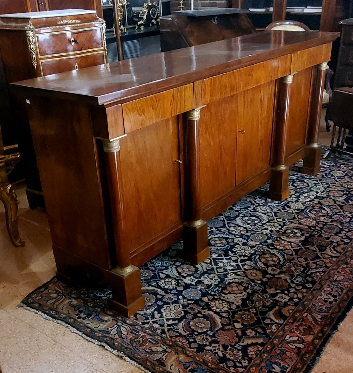 Buffet Empire ancien, fabrication piémontaise (italienne) en bois de noyer-photo-4