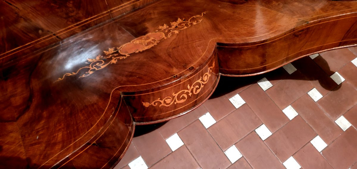 Console ancienne d'époque Charles X (vers 1830), de fabrication italienne (Piémont), en noyer -photo-3
