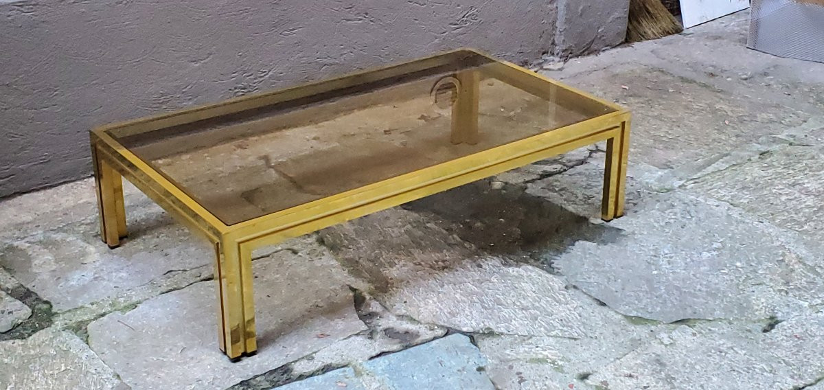 Table basse en laiton des années 1970, fabrication italienne-photo-2