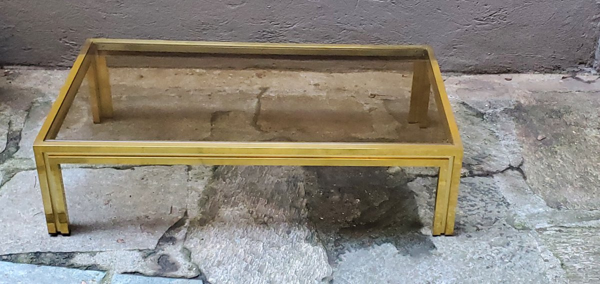Table basse en laiton des années 1970, fabrication italienne-photo-2