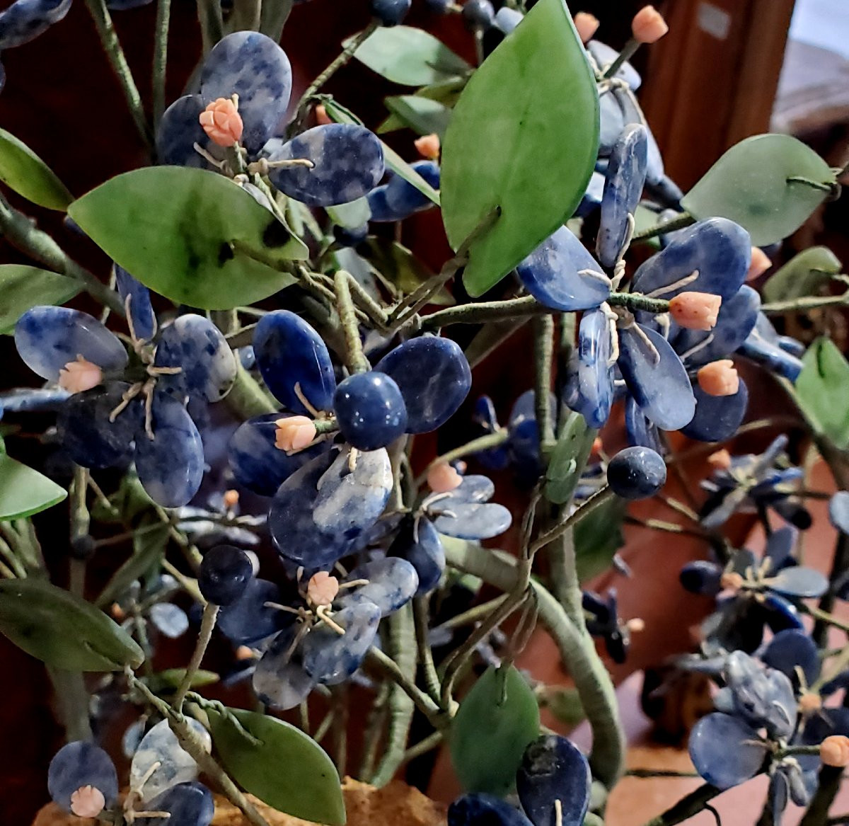 Bonsai In Hard Stones: Lapis Lazuli, Coral, Marble, This Plant Copies A Real Bonsai -photo-1