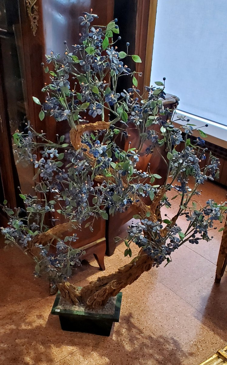 Bonsai In Hard Stones: Lapis Lazuli, Coral, Marble, This Plant Copies A Real Bonsai -photo-2