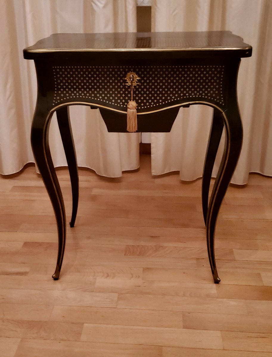 Table ancienne Napoléon III, signée Than à Paris,  famille d'ébénistes français-photo-8