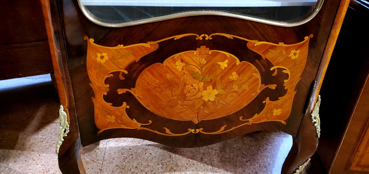 Vitrine ancienne Napoléon III, de fabrication française, en palissandre, bois de rose et buis, -photo-2