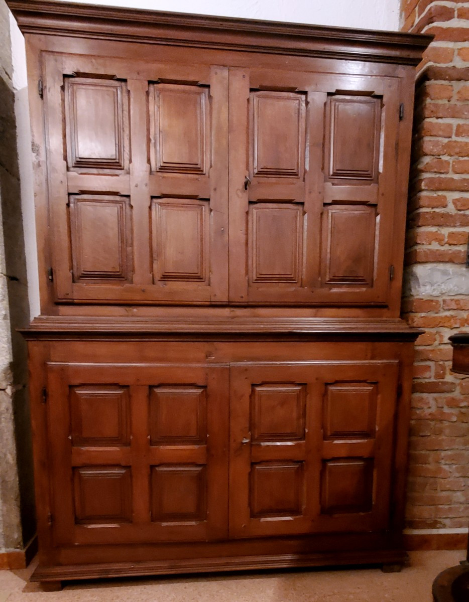 Double Body Sideboard In Walnut Wood From The Late 1700s, Italian Manufacture From The Piedmont