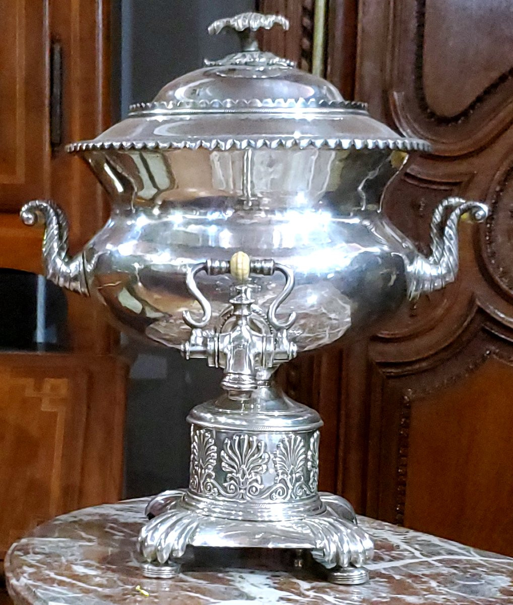 Samovar ancien de fabrication anglaise, vers 1840,  (plaqué argent)-photo-4