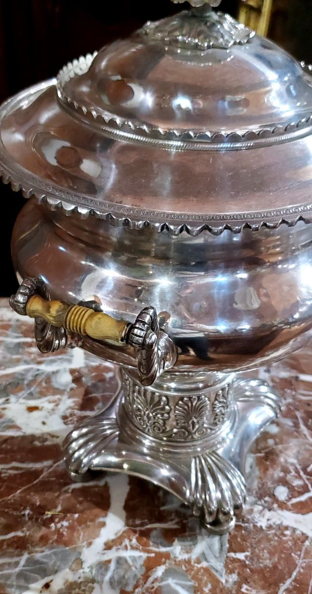Samovar ancien de fabrication anglaise, vers 1840,  (plaqué argent)-photo-8