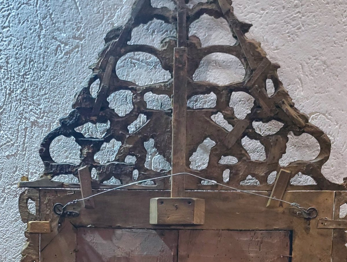 Miroir ancien Louis XV, de fabrication italienne, en bois sculpté et doré-photo-7