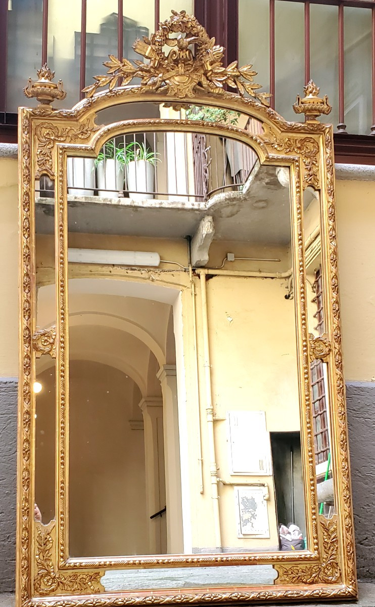 Antique Napoleon III Mirror, French Manufacture, Original 18k 