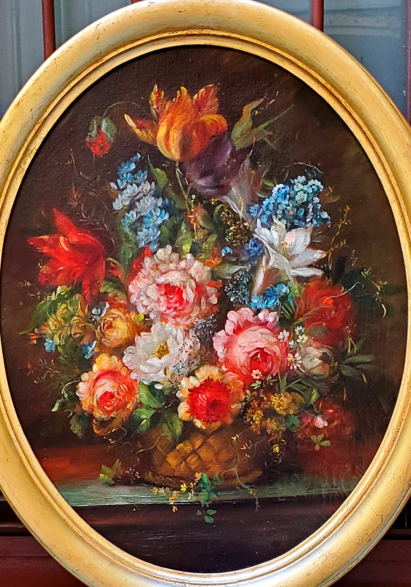 Deux peintures à l'huile sur toile, natures mortes florales, datant de la fin du XIX siecle-photo-3