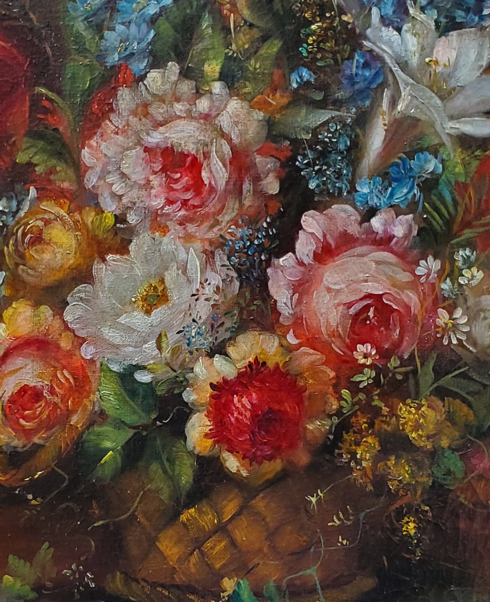 Deux peintures à l'huile sur toile, natures mortes florales, datant de la fin du XIX siecle-photo-4