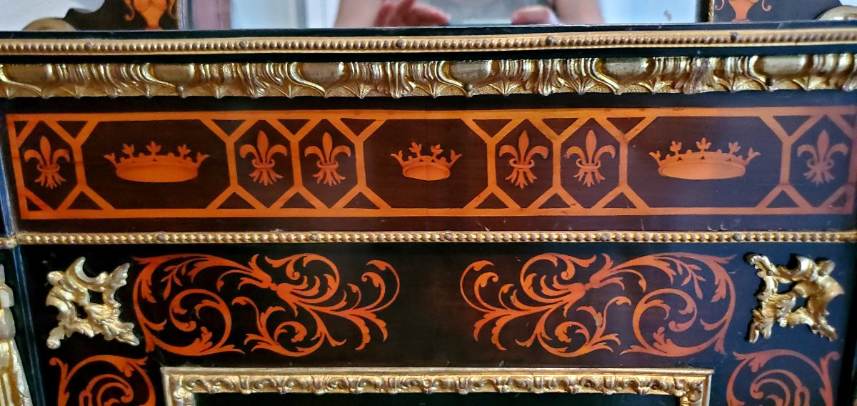 Console ancienne Napoléon III à piétement surélevé, en bois d'ébène, de fabrication Française-photo-2