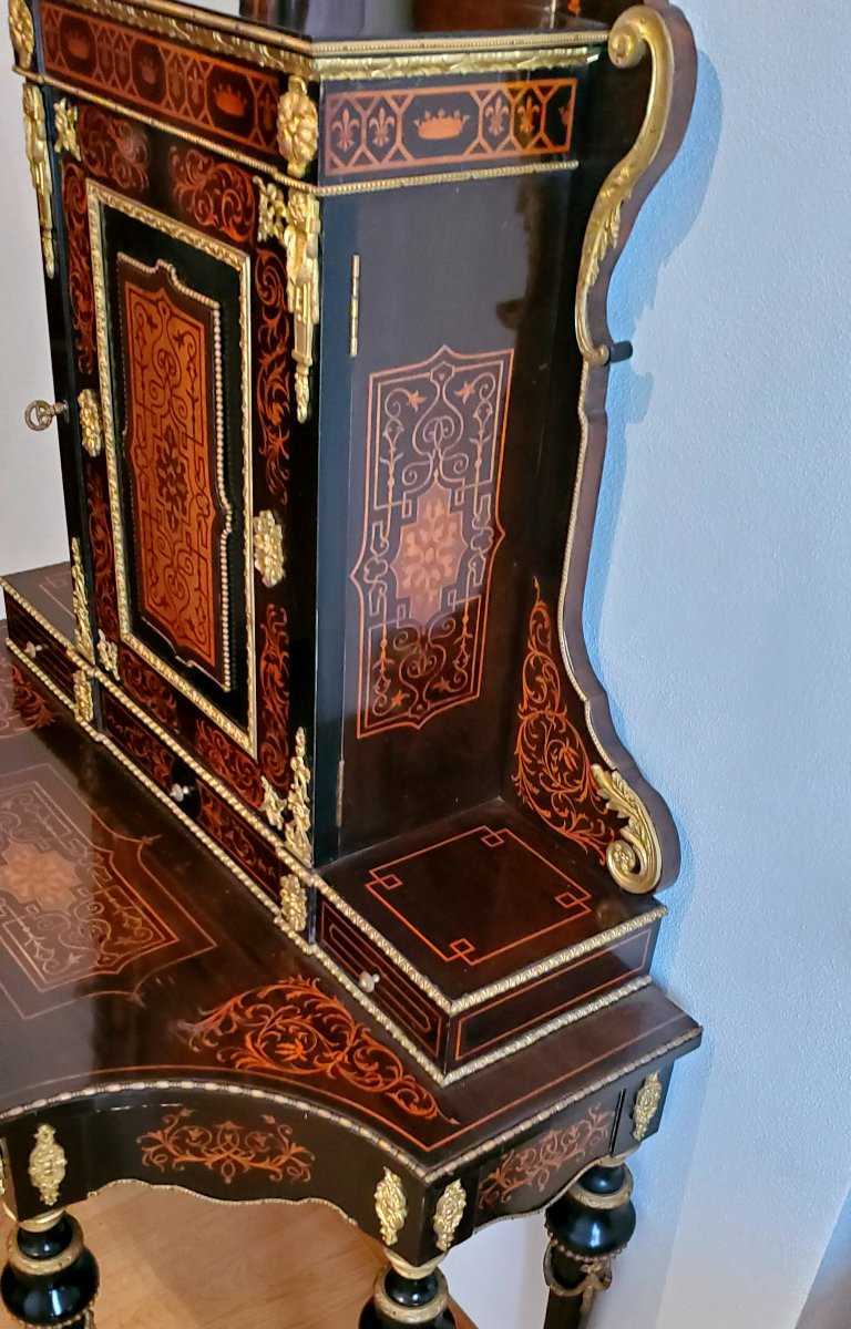 Console ancienne Napoléon III à piétement surélevé, en bois d'ébène, de fabrication Française-photo-3