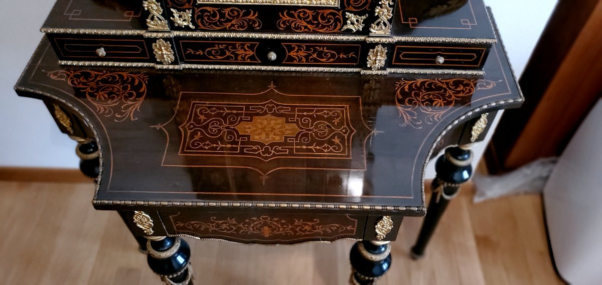 Console ancienne Napoléon III à piétement surélevé, en bois d'ébène, de fabrication Française-photo-3