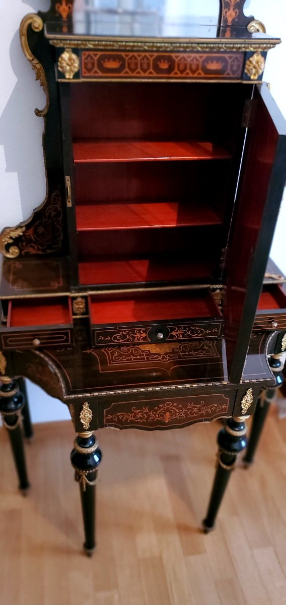 Console ancienne Napoléon III à piétement surélevé, en bois d'ébène, de fabrication Française-photo-4