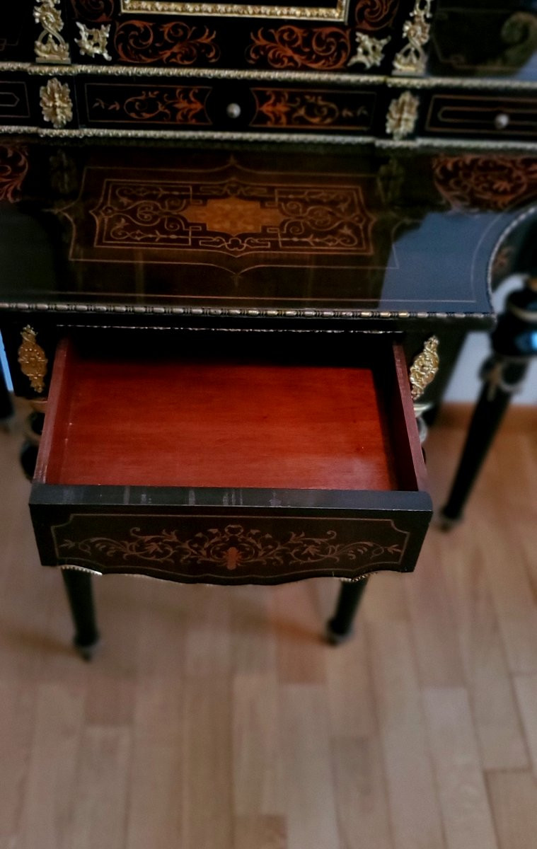 Console ancienne Napoléon III à piétement surélevé, en bois d'ébène, de fabrication Française-photo-6