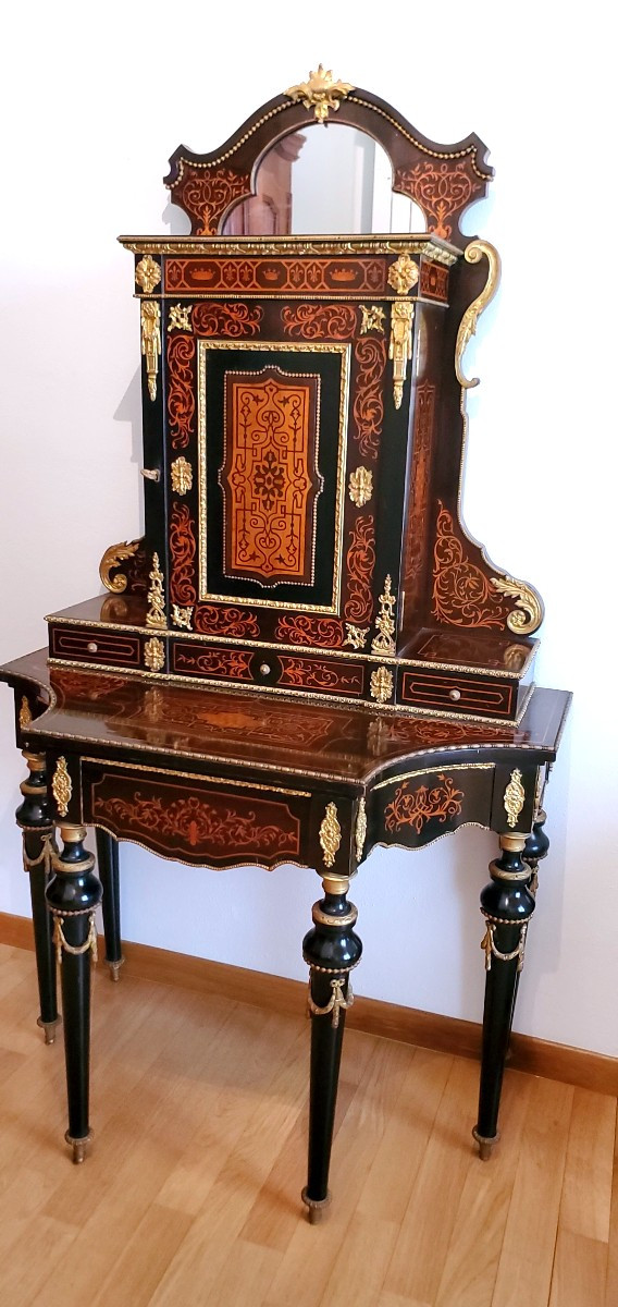 Console ancienne Napoléon III à piétement surélevé, en bois d'ébène, de fabrication Française