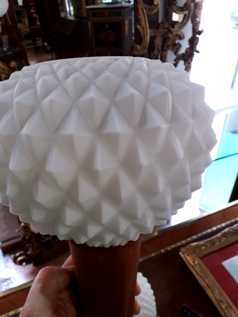 2 Art Deco Wall Lights In Glass And Wood, In The Shape Of A Torch.-photo-3