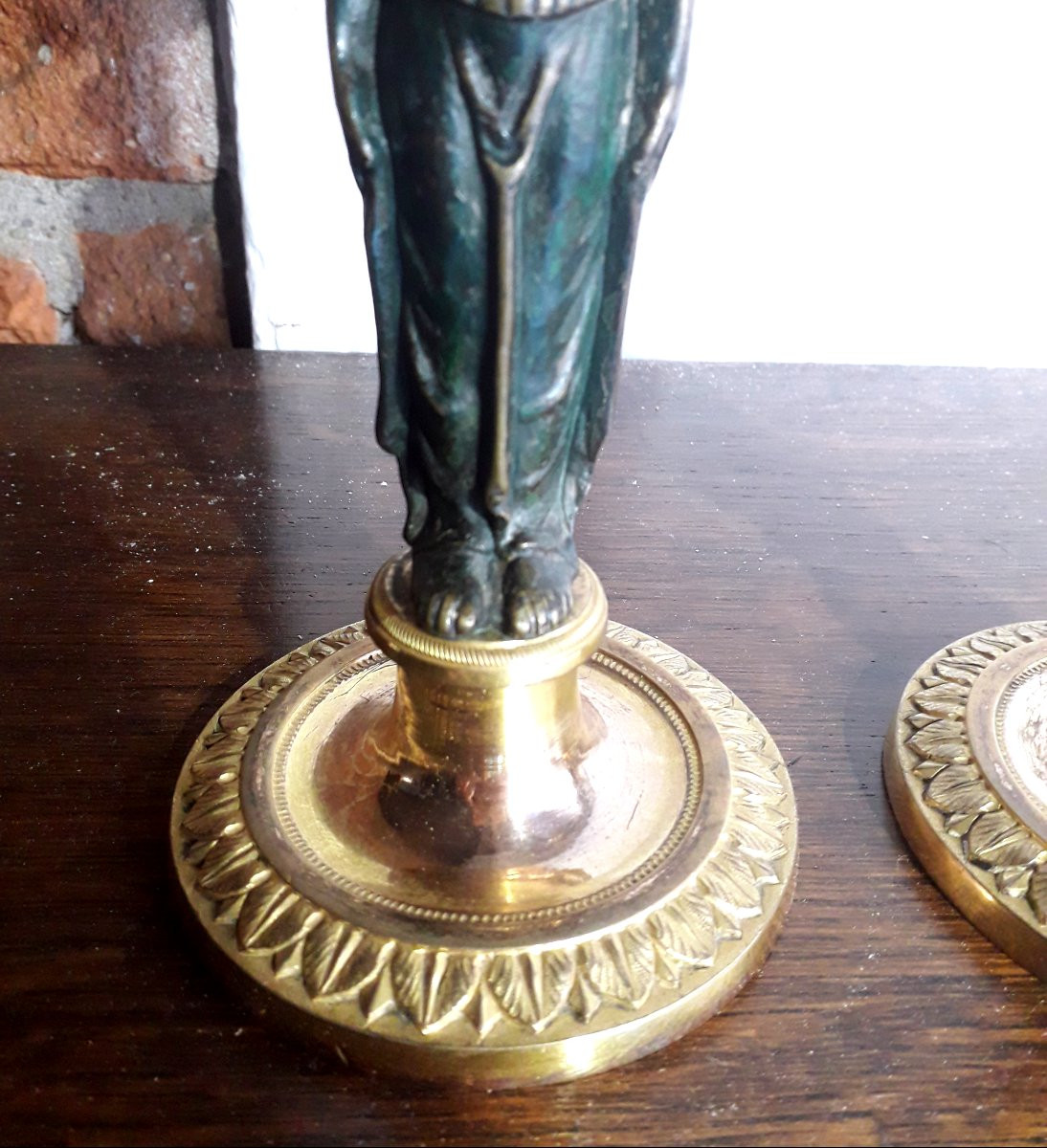 Two Empire Candlesticks In Natural Bronze And 18kt Gilded -photo-2
