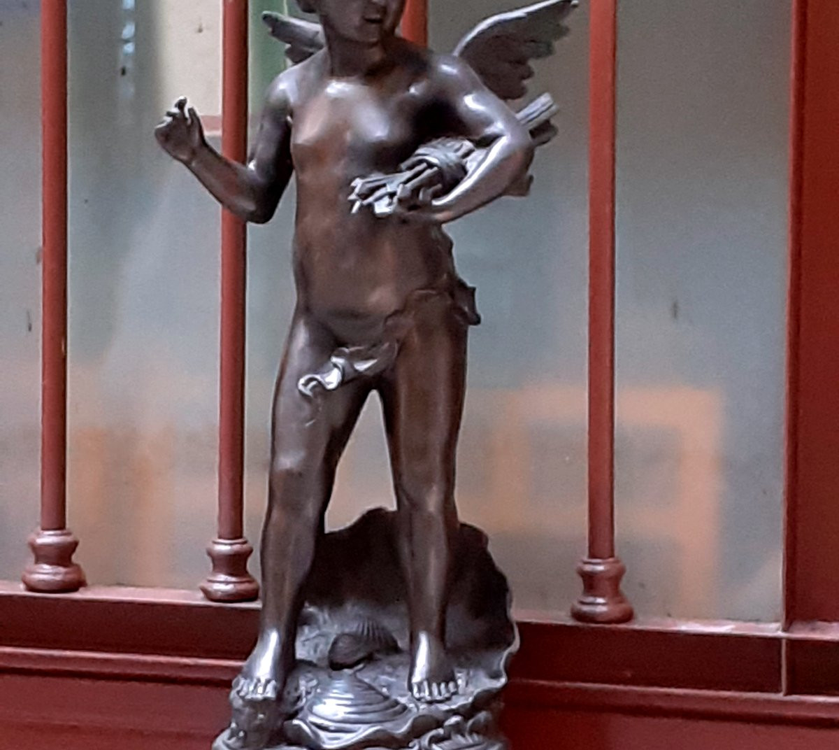 Bronze Sculpture Depicting Cupid With Bow And Arrows. -photo-4