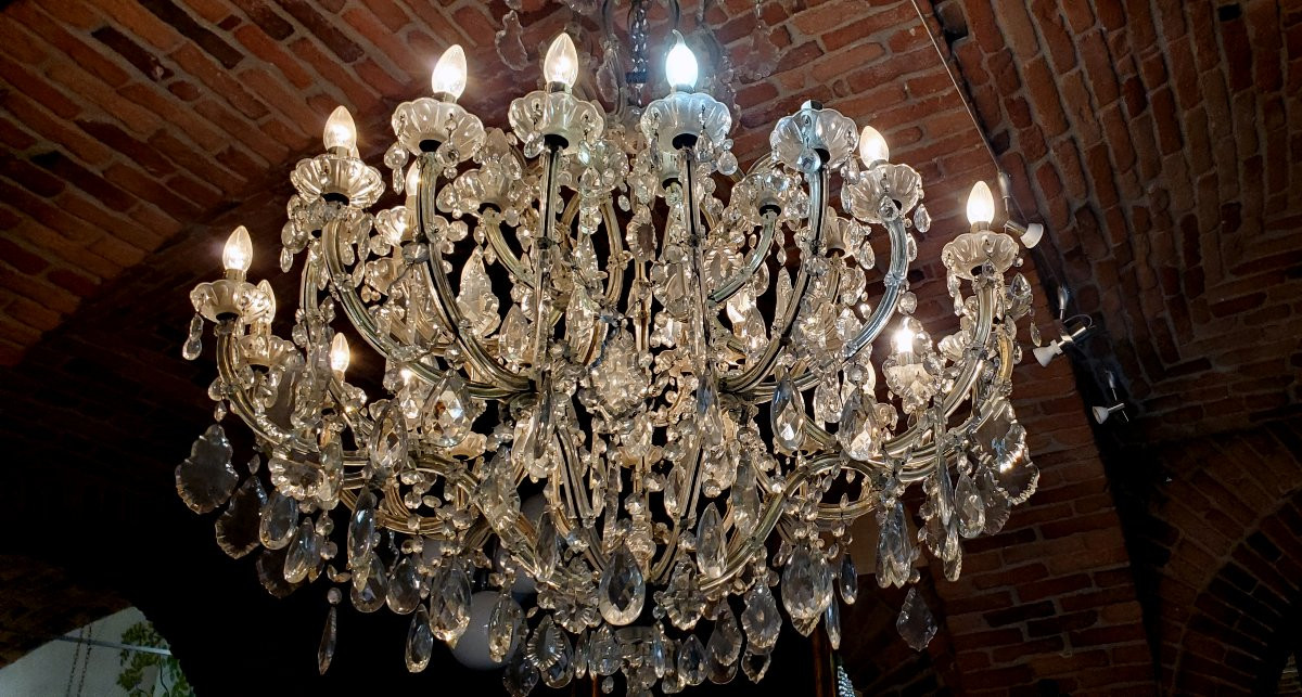 Antique Maria Theresa Chandelier, Iron Frame Covered In Crystal, 150 Cm High, 110 Cm Wide. -photo-2