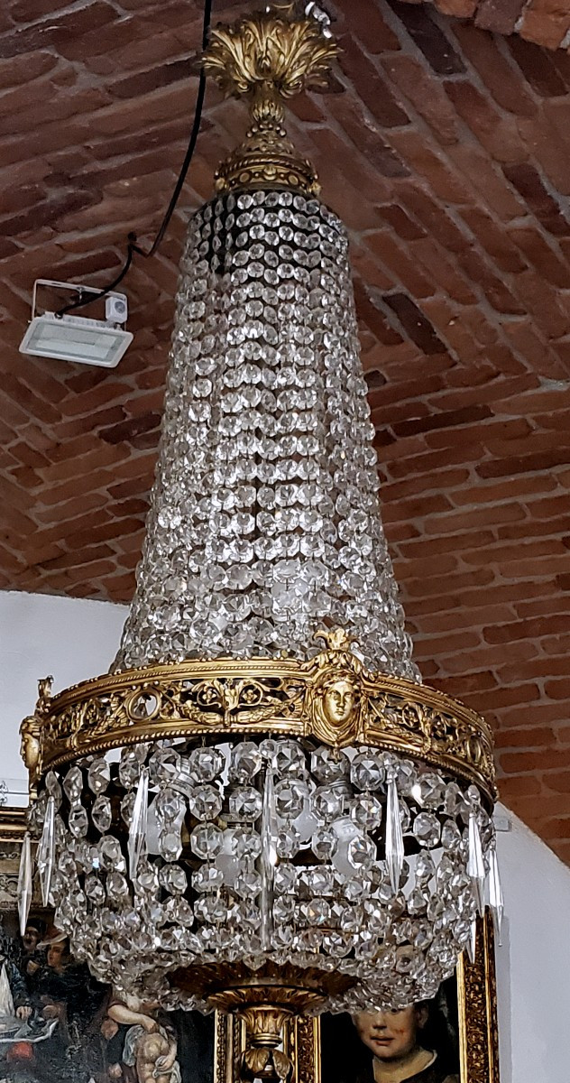 Lamp Napoleone III In Golden Bronze And Crystal Height 120 Cm Lamp Of High Quality, 