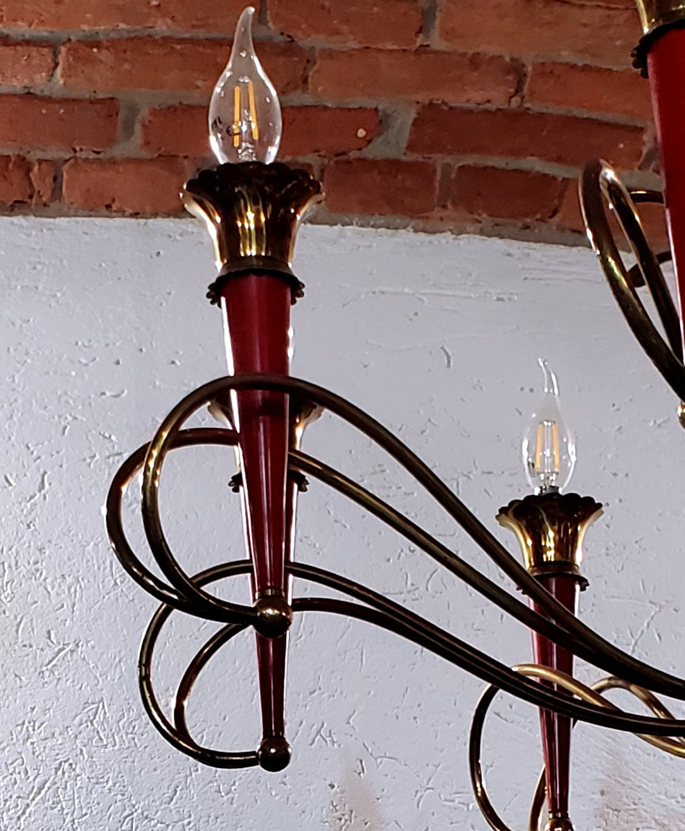 Art Deco Chandelier, Italian-made, In Gilded And Lacquered Iron-photo-4